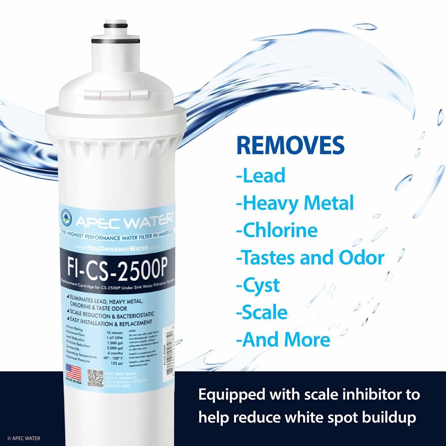 APEC High Capacity Under-Sink Water Filter System with Scale INHIBITOR (CS-2500P)
