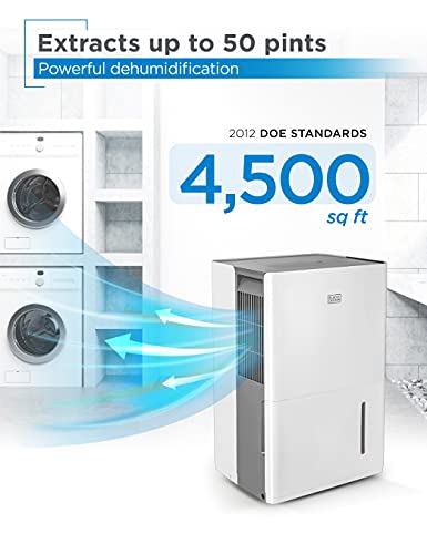 BLACK+DECKER 4500 Sq. Ft. Dehumidifier for Extra Large Spaces and Basements, Energy Star Certified, BDT50WTB,White