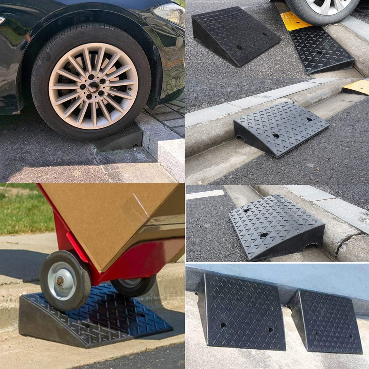 MYOYAY 5.9'' Rise Rubber Curb Ramp Heavy Duty Threshold Kerb Ramp 10 Tons Car Slope Ramp for Loading Dock Bike Vehicle Warehouse Driveway Sidewalk Wheelchair 5.9 x 15.7 x 18.7in (1PC)