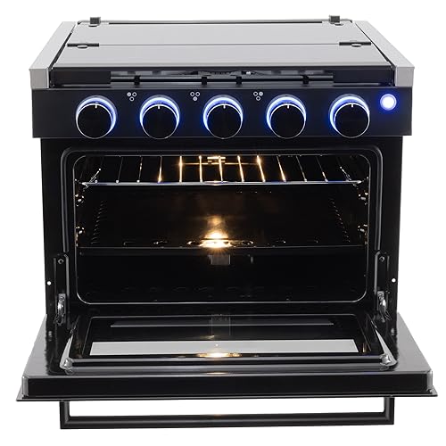 RecPro RV Stove | 21" x 17" Cooktop | 17" Tall Gas Range | Black or Silver Finish | Optional Vented Range Hood