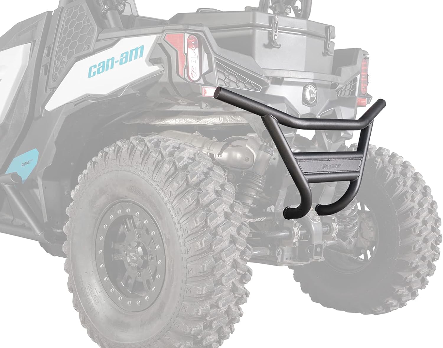 SuperATV Rear Bumper for 2018+ Can-Am Maverick Trail 800 / 1000 - Made of 1.75 Inch Heavy Duty Steel Tubing - UV Resistant Powder Coating - No Obstruction to Rear Cargo Area - Mounts Directly to Frame