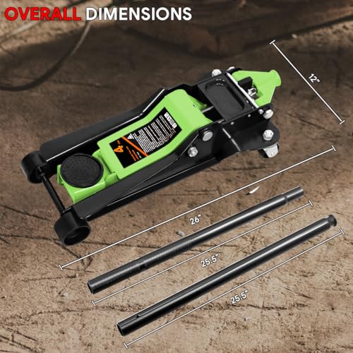 DNA MOTORING Floor Jack 3 Ton (6000 lbs) Capacity, Fast Lift Service Jack Low Profile Steel Heavy Duty Hydraulic Car Jack, Lifting Range 3"-20", Black, TOOLS-00475-BK