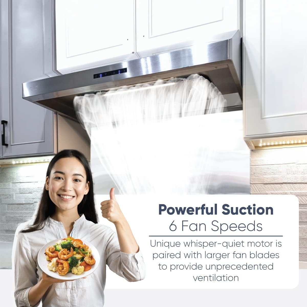 Pacific Trusteam 30" Under Cabinet Hood, Auto Steam Cleaning, 900+ CFM Powerful Vent, Ultra Quiet Performance Hood, Stainless Steel Color, 2 Dual-Level LED Light Strips, High-Tech Touch Control (30')