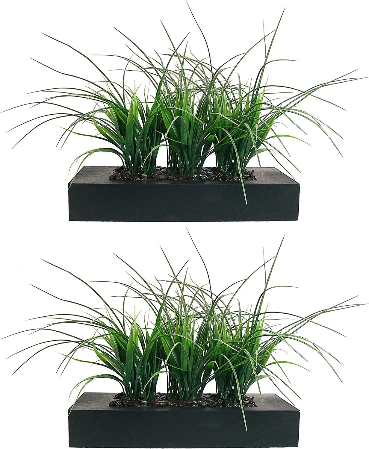 Artificial Faux Lifelike Plastic Fake 14" Tall Green Grass In Black Planter - Curated Treasures Market