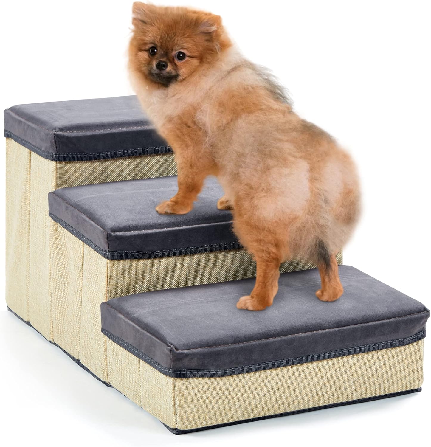 INRLKIT 3-Tier Pet Stairs, Foldable Dog Steps Dog Stairs/Ramps/Ladder for Beds Sofa, Pet Stairs for Older Dogs, Cats, Puppies, Injured Dogs, Small Dogs(Grey)