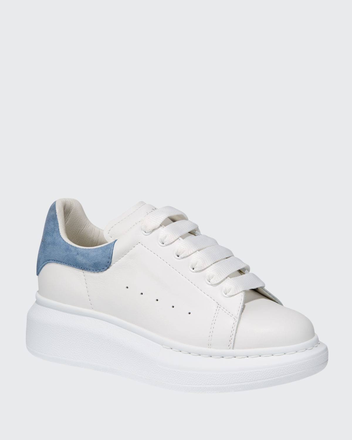 Alexander McQueen Kid&s Oversized Lace-Up Leather Trainers - White Light Blue - Size 1.5 (Child)