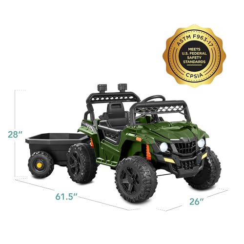 Best Choice Products Kids 12V Electric Ride On UTV Car and Trailer w/Parent Control, LED Lights, 2 Speeds, Bluetooth - Black