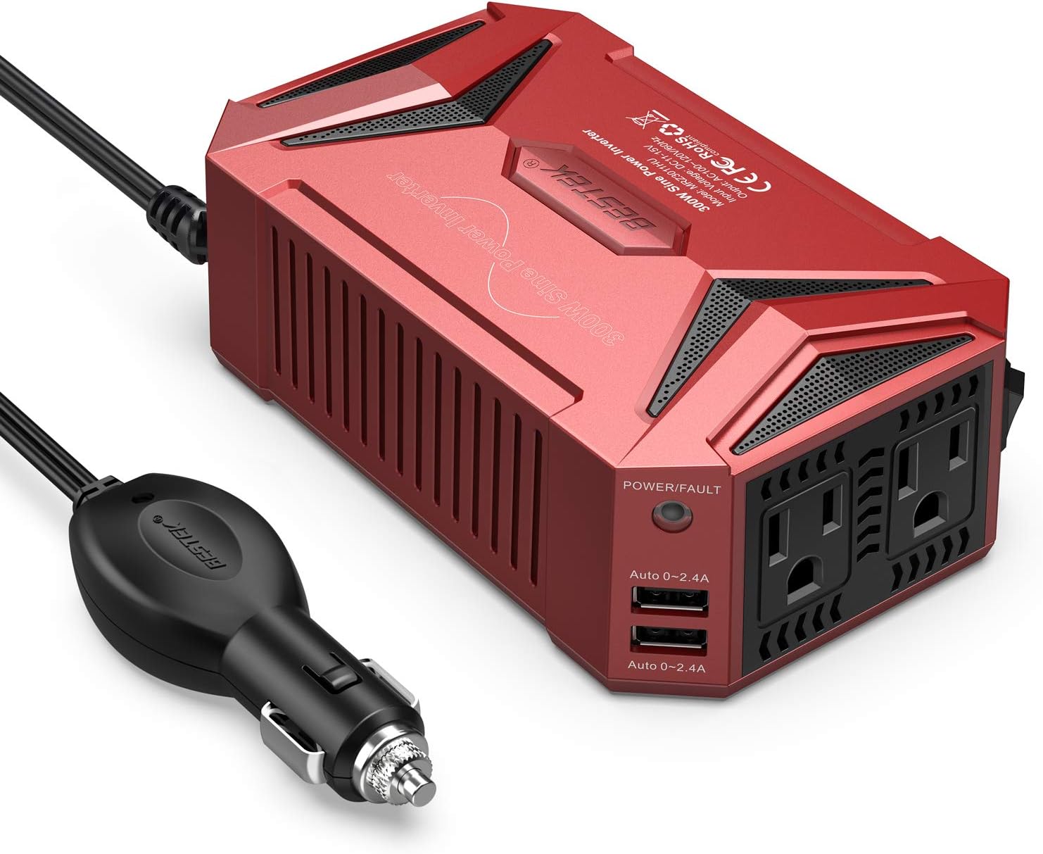 BESTEK 300Watt Pure Sine Wave Power Inverter Car Adapter DC 12V to AC 110V with 4.2A Dual Smart USB Ports (Blue) Pack of 2