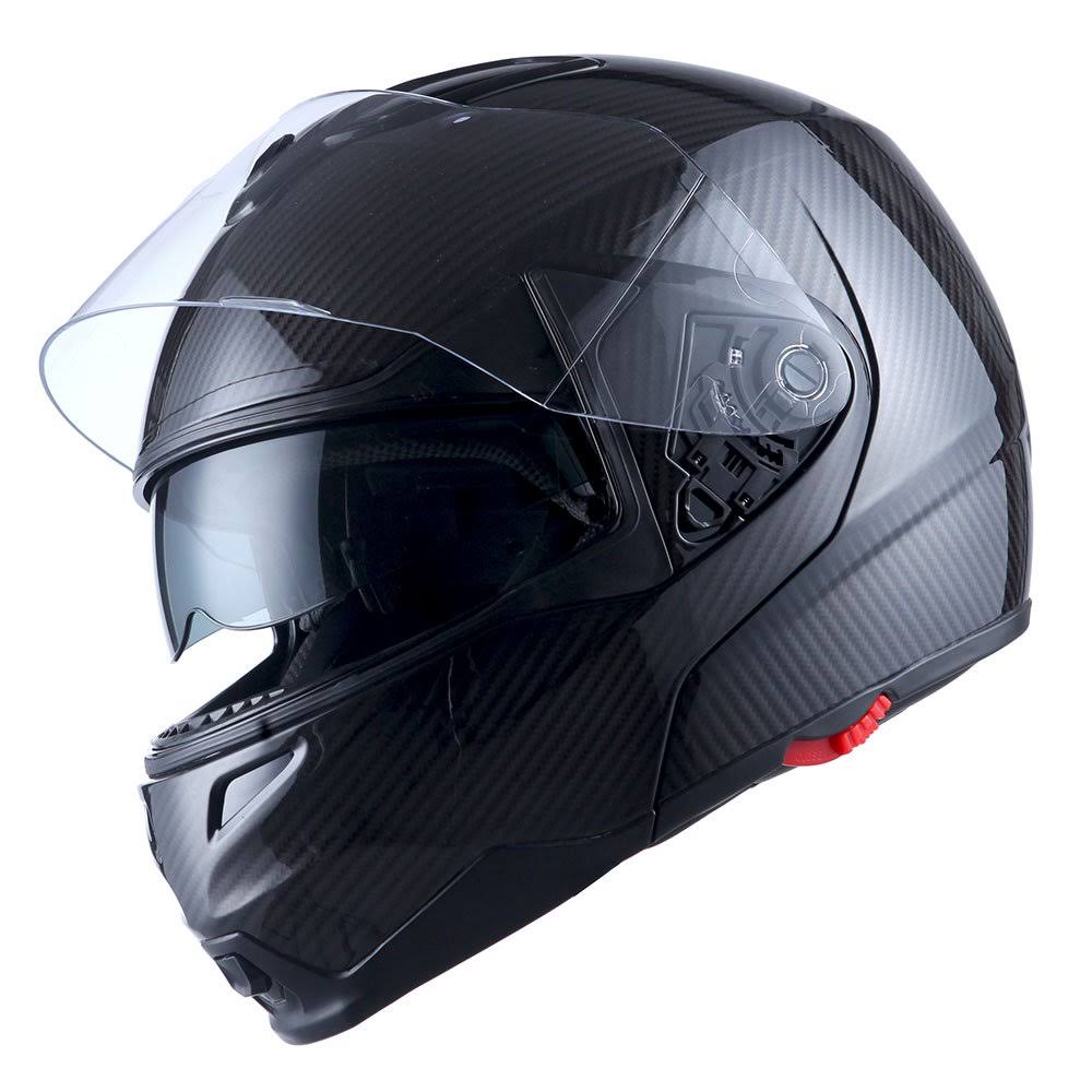 1storm Motorcycle Street Bike Modular/Flip Up Dual Visor/Sun Shield Full Face Helmet Hg339 Carbon Fiber Black, Size: Small