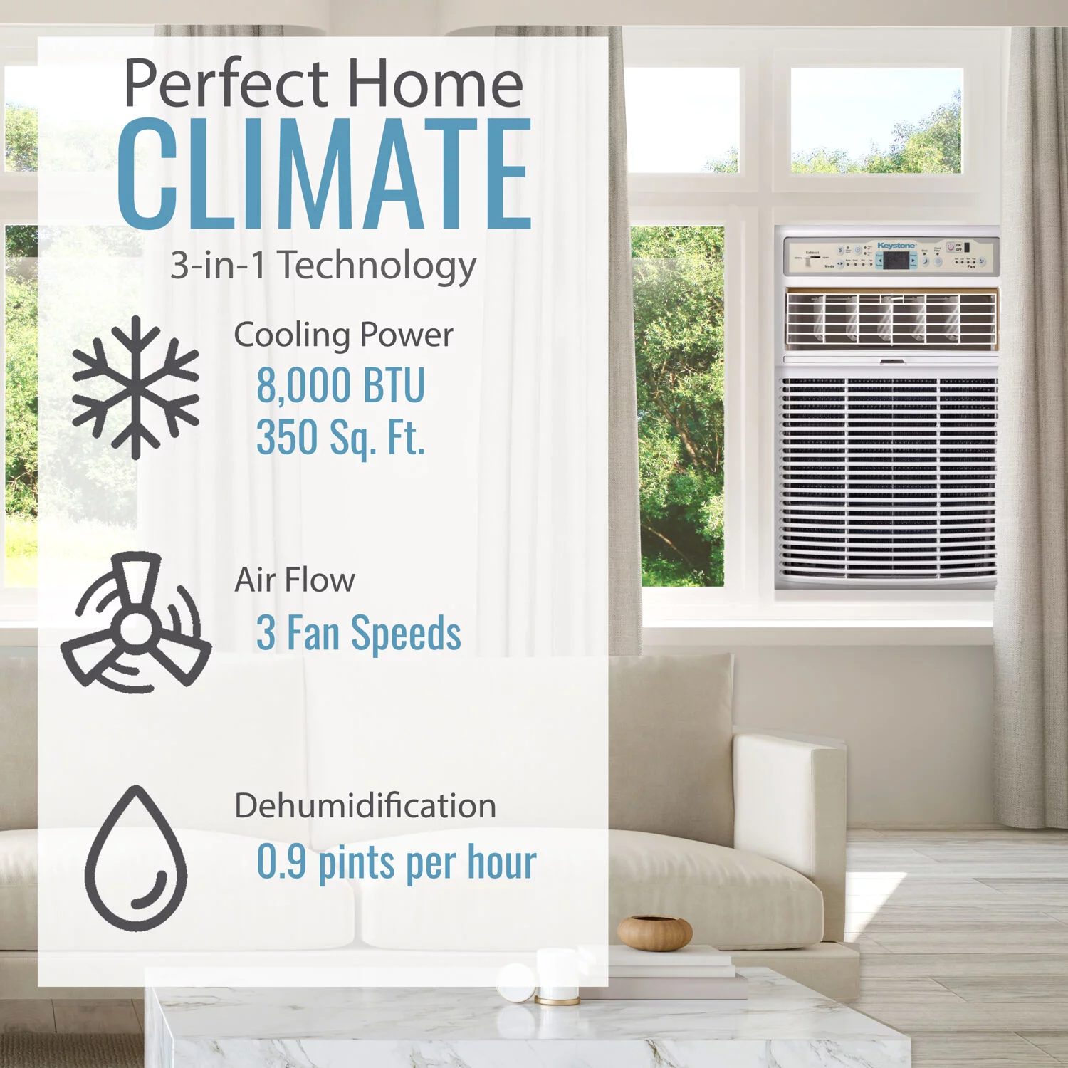 Keystone 8,000 BTU Slider/Casement Window Air Conditioner