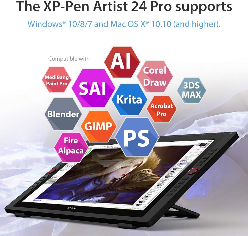 Drawing Monitor XP-PEN Artist24 Pro Pen Display 23.8-inch Working Area 2K QHD Drawing Display Tilt Supported Graphics Tablet with Screen