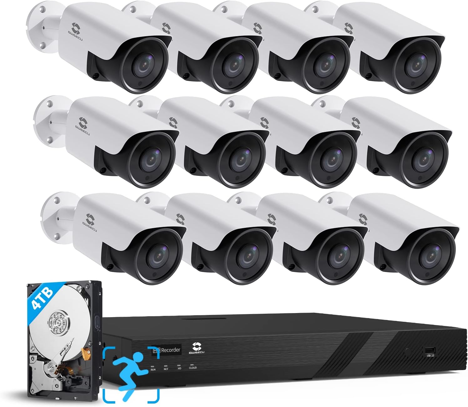 GWSECU 5MP PoE IP Camera with Mic, 1-Way Audio 2.8mm HD Video Surveillance Cam, Smart Human Detection, 100ft Night Vision, Network Security Cameras for Outdoor/Indoor Use