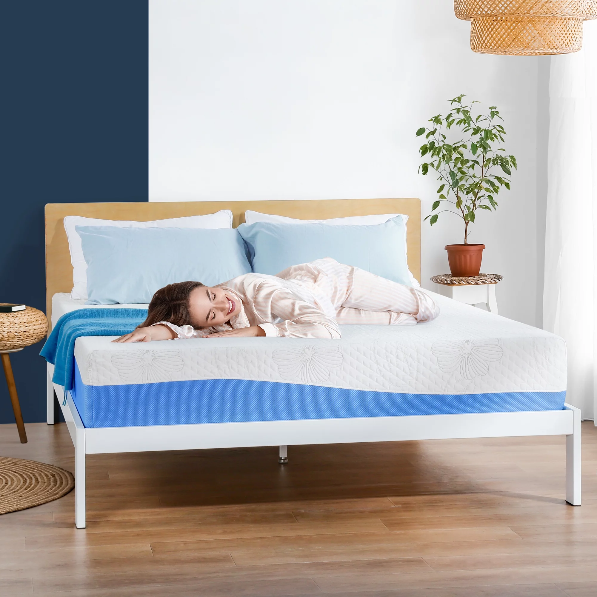 GrandRest 10'' Adult DreamGel, 10 Inch Gel Memory Foam Mattress, Medium Firm, Twin Size, Blue / White Color