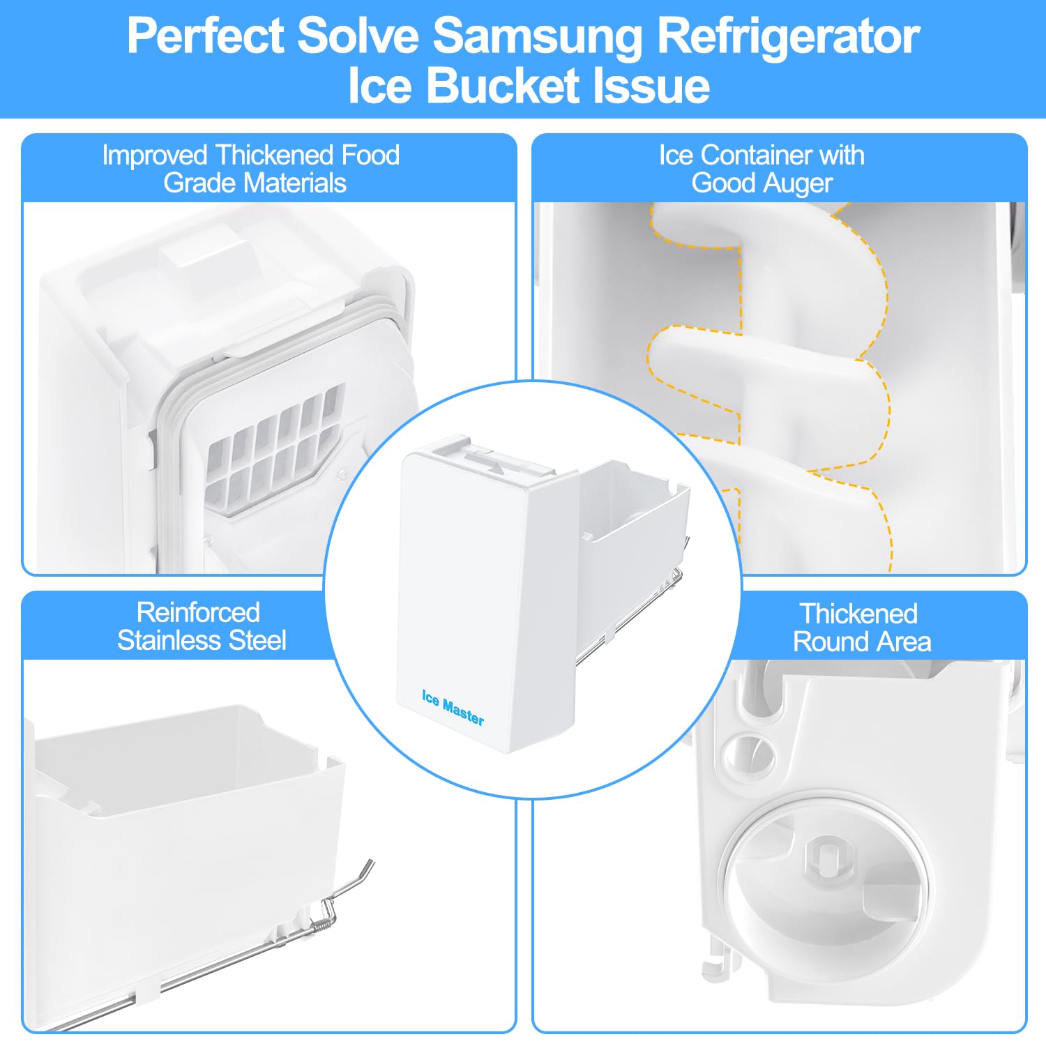 Upgraded DA97-14504A Refrigerator Ice Bucket Replacement Compatible with Samsung Ice Maker DA97-14504C Replacement Ice Container Assy Tray & Auger Assembly for RF23HCEDBSR RF22KREDBSR RF23J9011SR