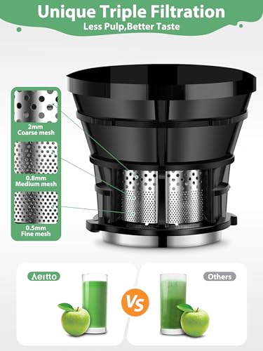 Aeitto Cold Press Juicer, Juicer Machine with 5.3" Wide Mouth, 250W Whole Fruit juicer