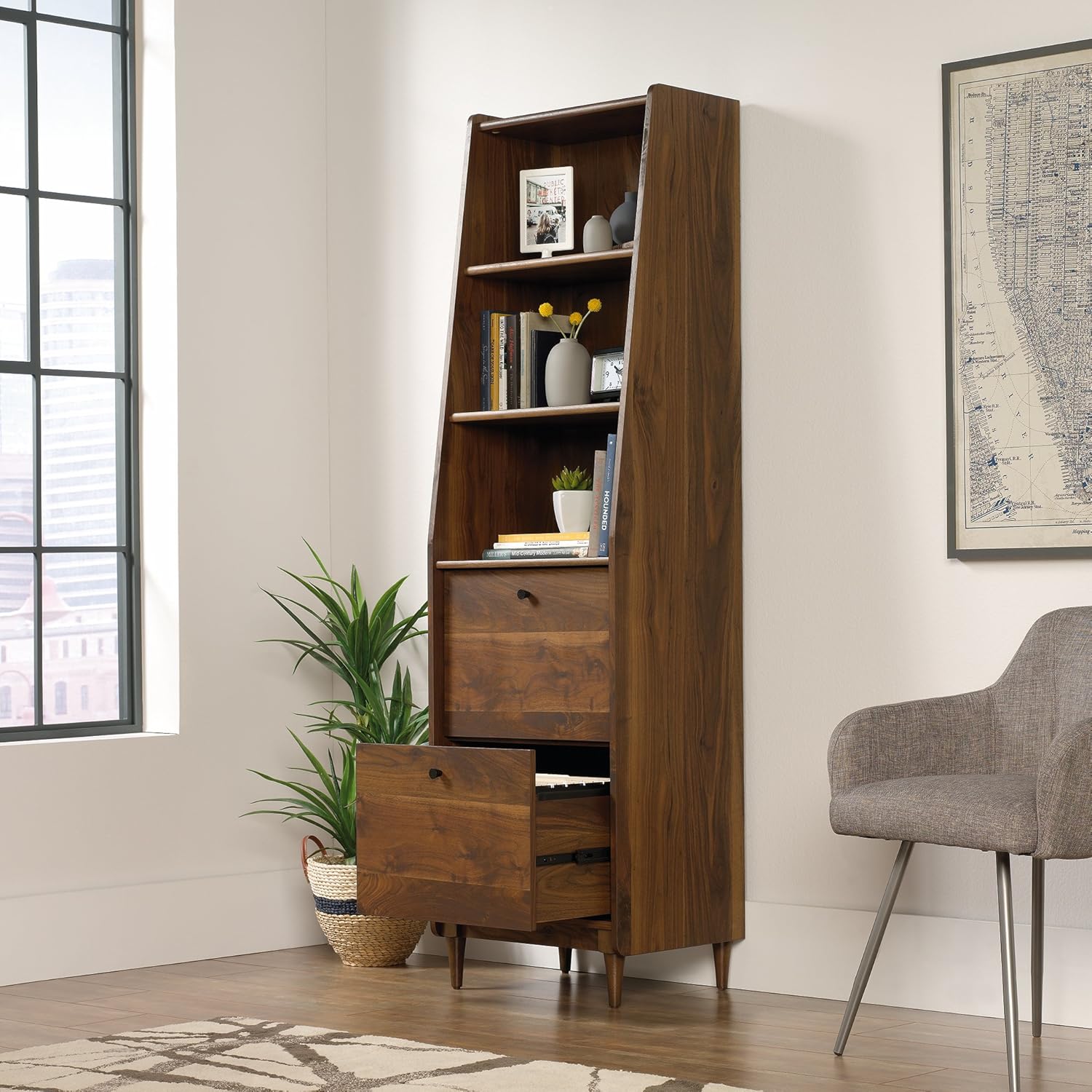 Sauder Harvey Park Narrow Bookcase, Grand Walnut finish