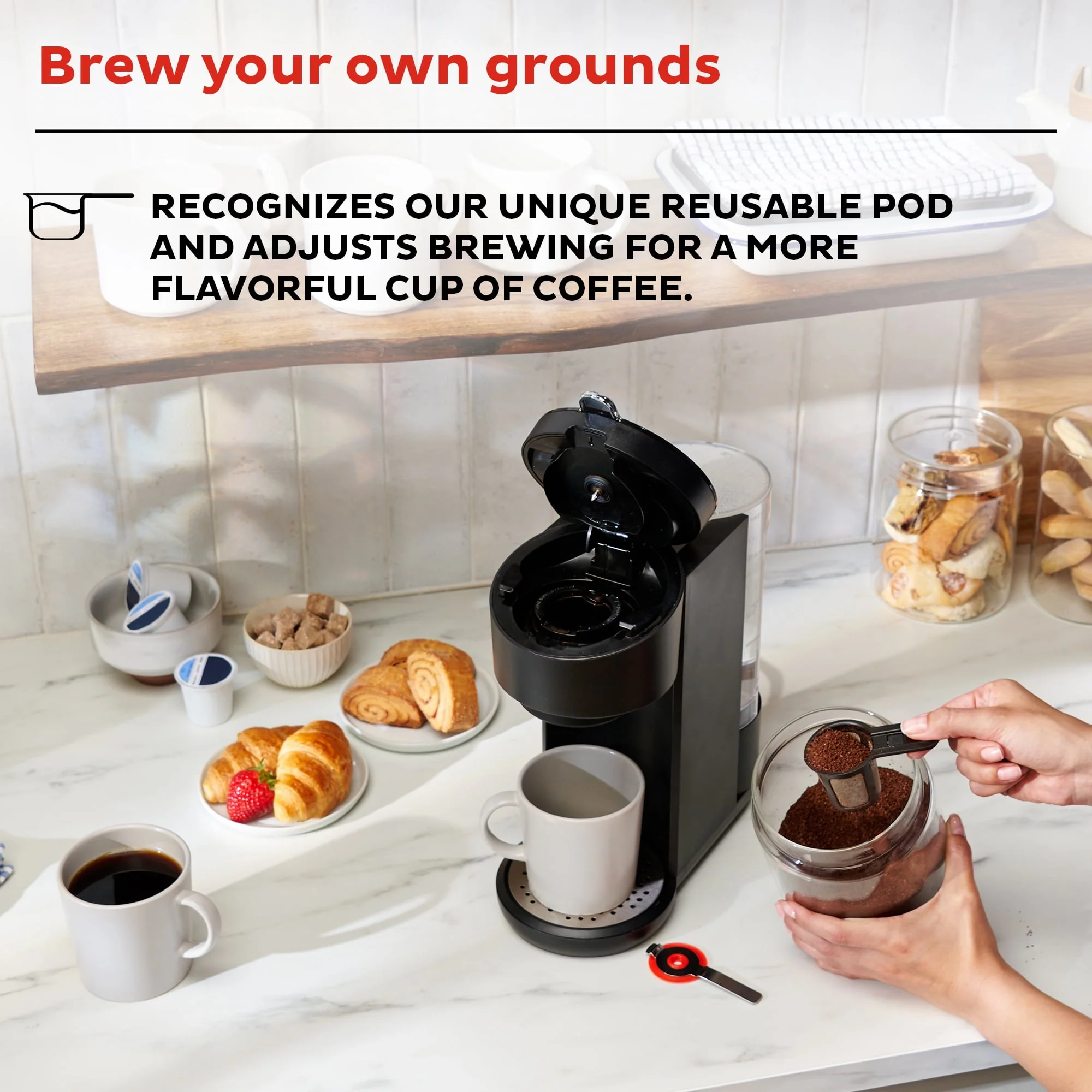 Instant Solo 2-in-1 Single Serve Coffee Maker for Ground Coffee or K-Cup Pods with 3 Brew Sizes, Maroon Red