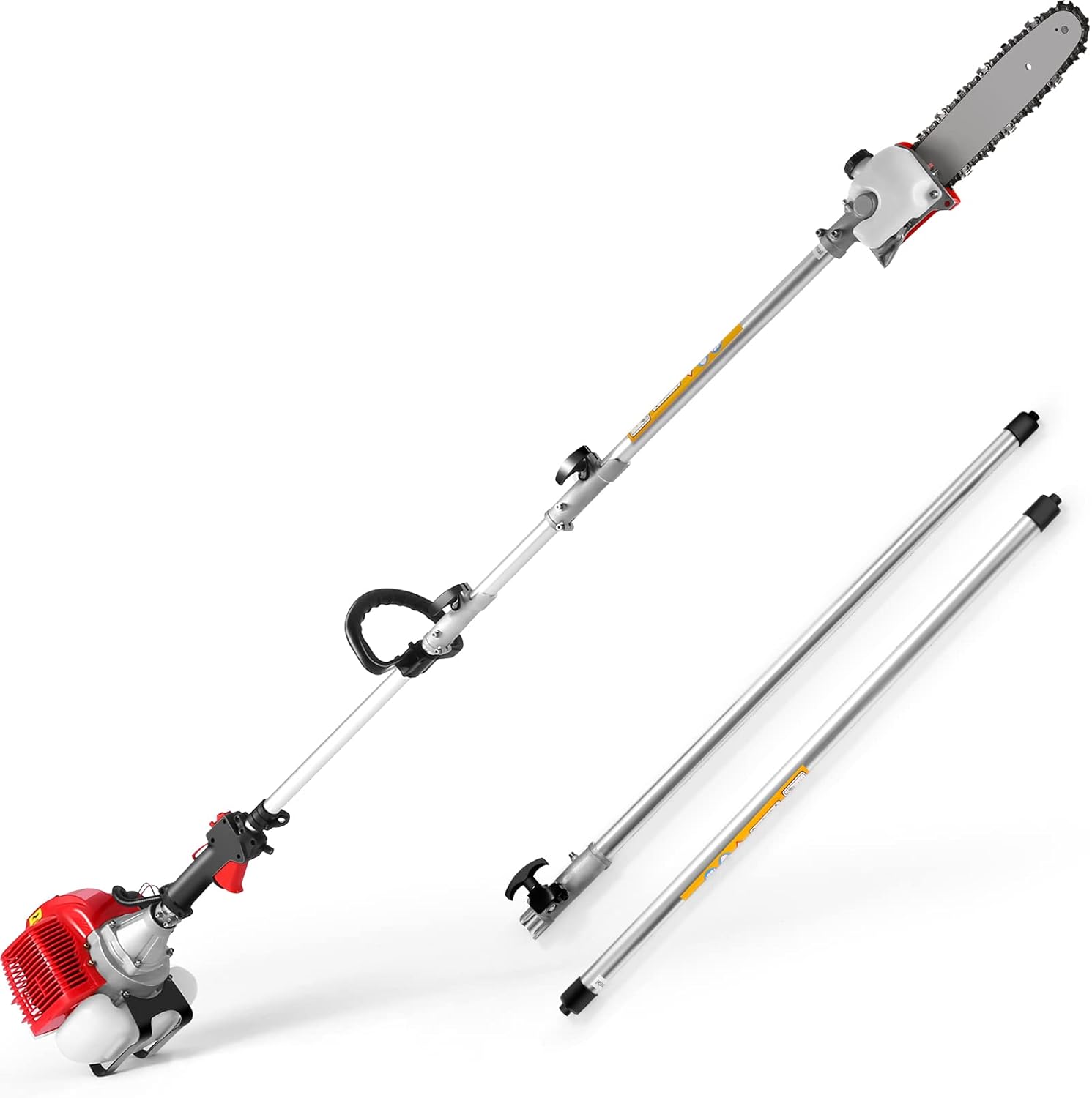 COOCHEER 58CC Gas Powered Pole Saw 11.5inch Guide Bar 2-Cycle Powerful Pole Chainsaw Extendable Long Reach Gas Pole Saws for Tree Trimming,Prunning,Branch Cutting,Red