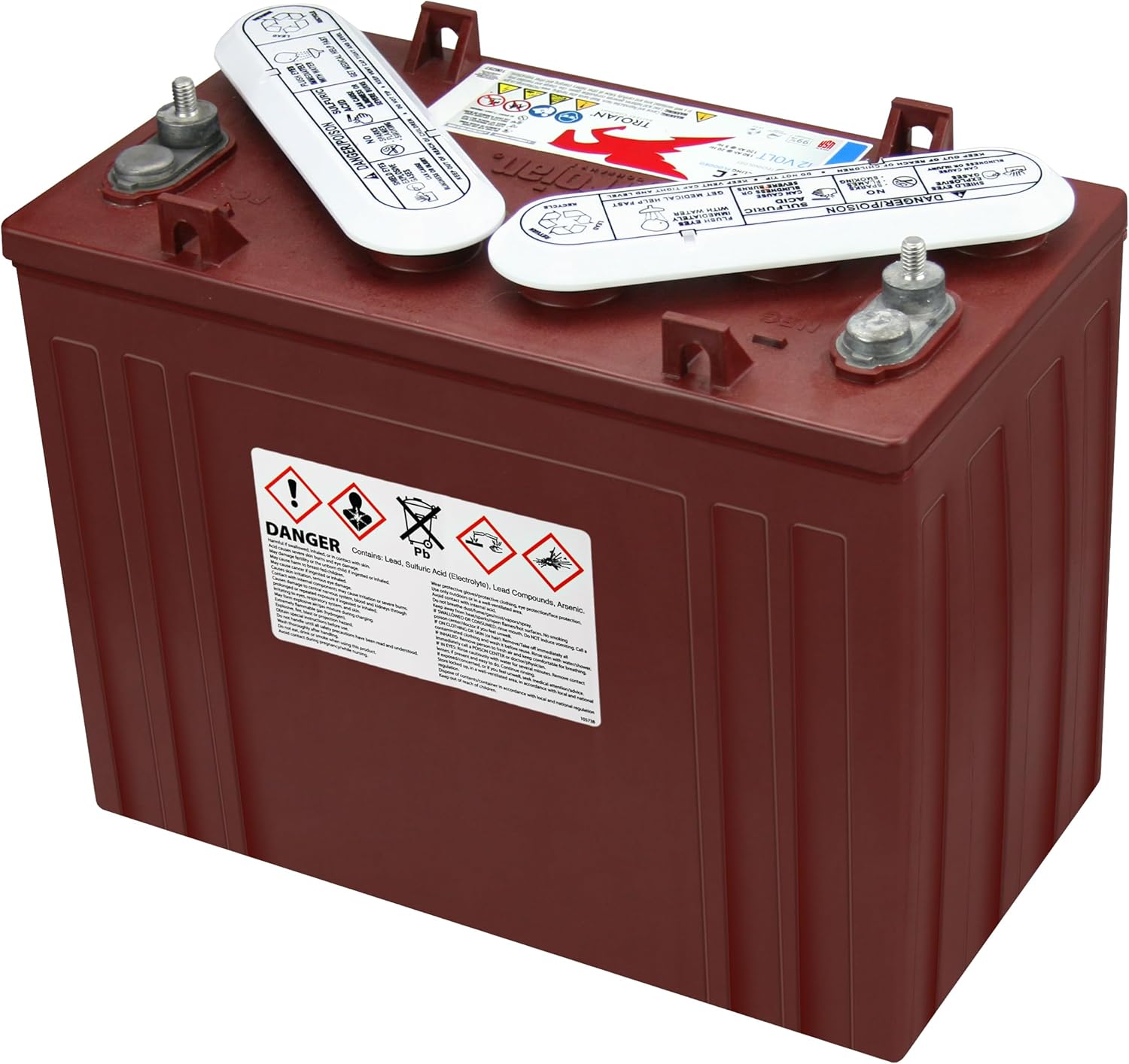 Trojan T-125 GC2 6 Volt 240mAh Deep-Cycle Flooded/Wet Lead-Acid Battery - Golf Carts, Utility Vehicles (UTVs), Marine/Boating, Recreational/Electric Vehicles, Solar/Renewable Energy