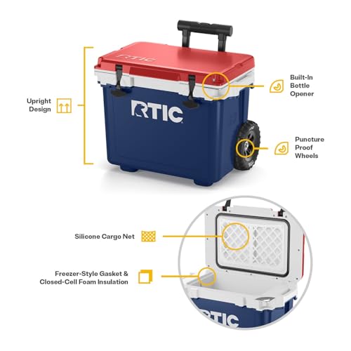 RTIC 22 QT Ultra-Light Wheeled Cooler with Handle, Hard Insulated Portable Ice Chest Box for Beach, Drink, Beverage, Camping, Picnic, Fishing, Boat, Barbecue
