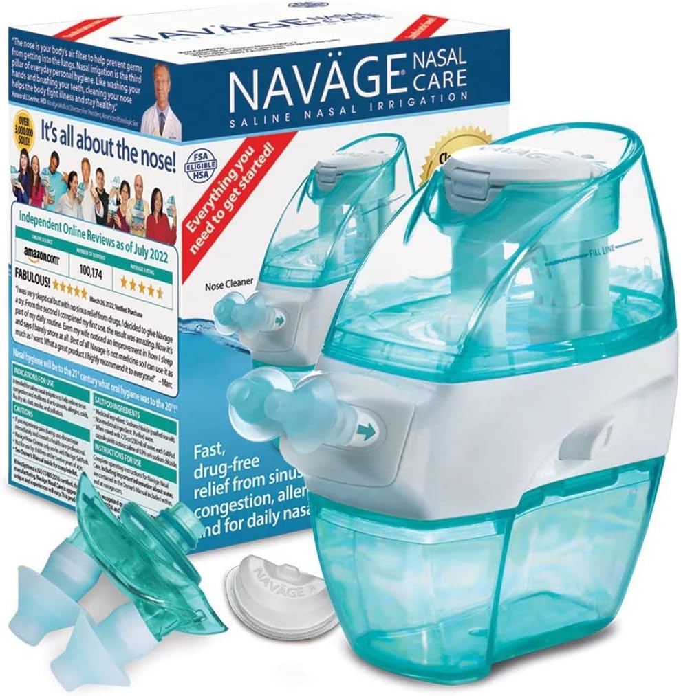 Navage Nasal Irrigation Multi-User Bonus Pack: Navage Nose Cleaner & 20 Salt Pods Plus a Second Nasal Dock (in Teal) and an Extra Pair of Nose Pillows and Burgundy Travel Bag