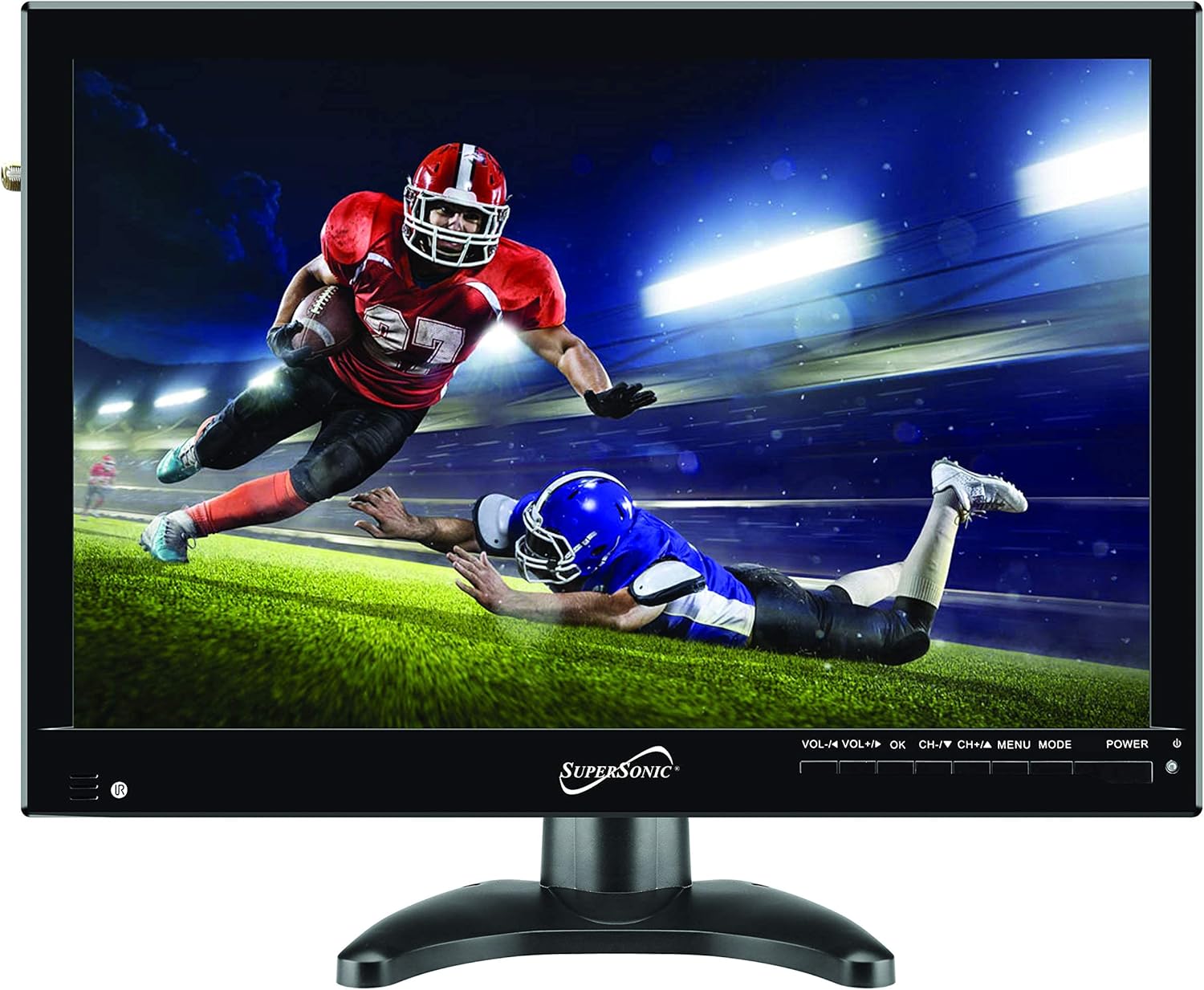 SuperSonic SC-2814 Portable Digital LED TV 14" with, USB, SD, and HDMI Input: Built-in Rechargeable Lithium Ion Battery and FM Radio with Included Stand