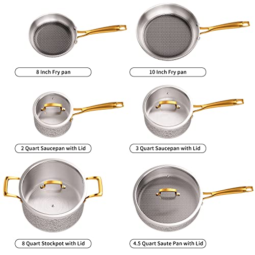 Homaz life Pots and Pans Set, Tri-Ply Stainless Steel Hammered Kitchen Cookware