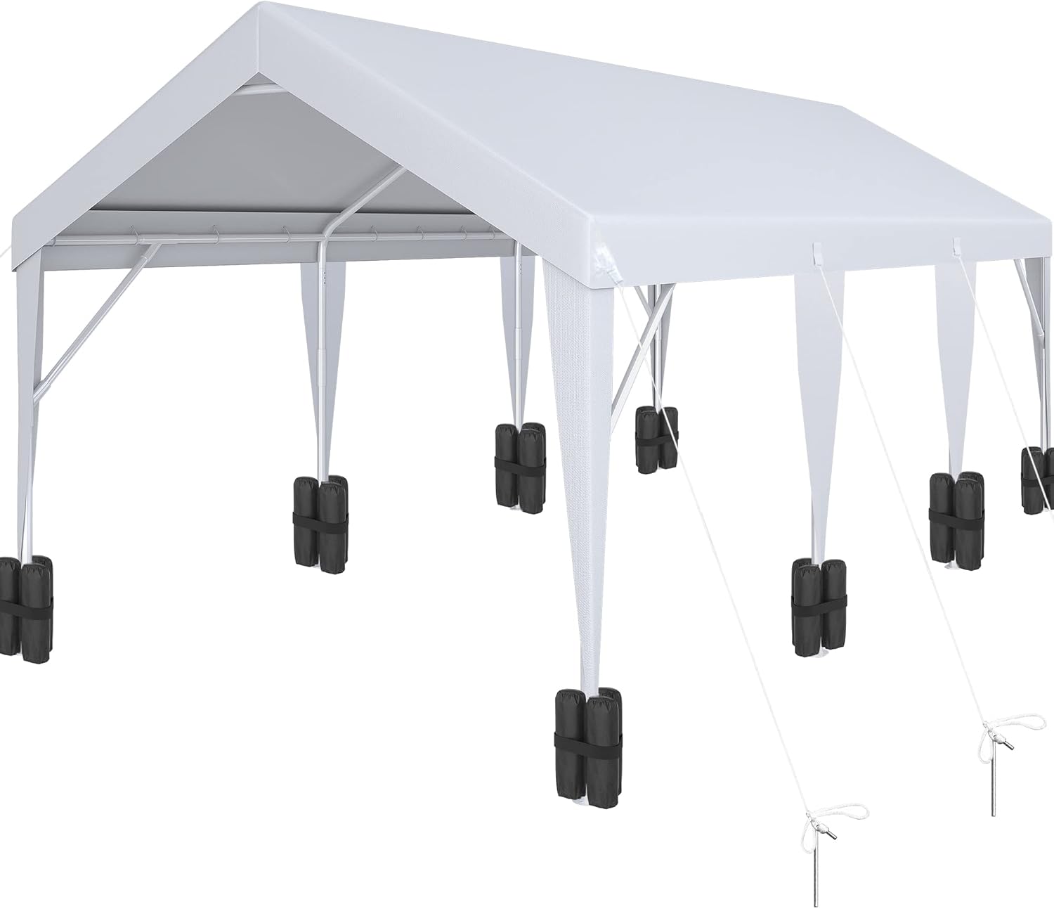 YITAHOME 10' x 20' Carport Heavy Duty Galvanized Frame Car Shelter Car Canopy with 4 Sandbags, Portable Garage Tent Boat Shelter, White