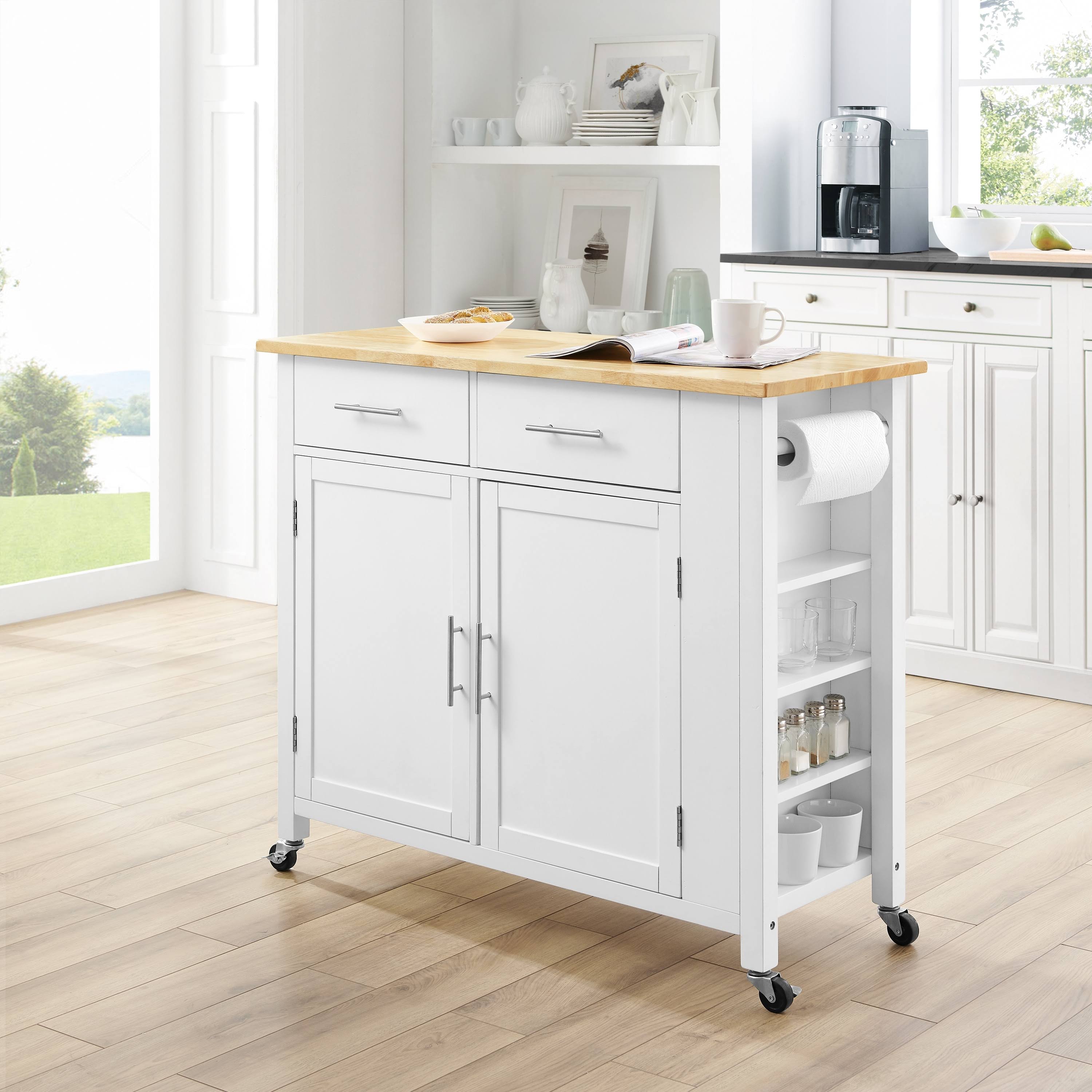 Crosley Savannah Wood Top Full-Size Kitchen Island/Cart - White