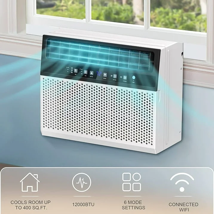 KISSAIR Window Air Conditioners 8,100 BTU (12,000 BTU ASHARE), U-Shaped Air Conditioner Window Unit Cools up to 550 Sq. Ft, 3-In-1 Window AC Units, Full Window View-White