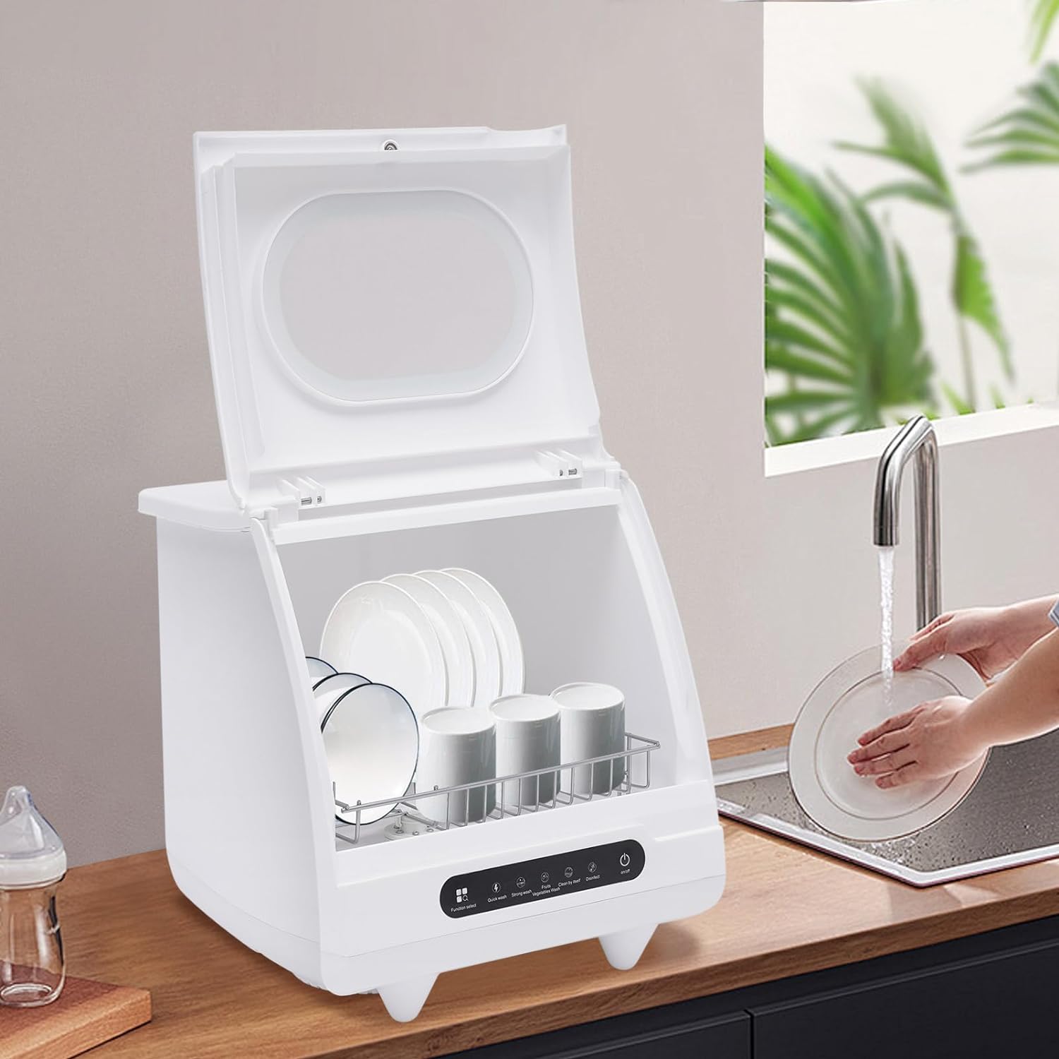 Countertop Dishwasher 1200W Portable Countertop Dishwasher 5 Washing Programs 360° Spray Automatic Dishwasher Portable Dishwasher with 5-Liter Water Tank Automatic Drainage Dishwasher
