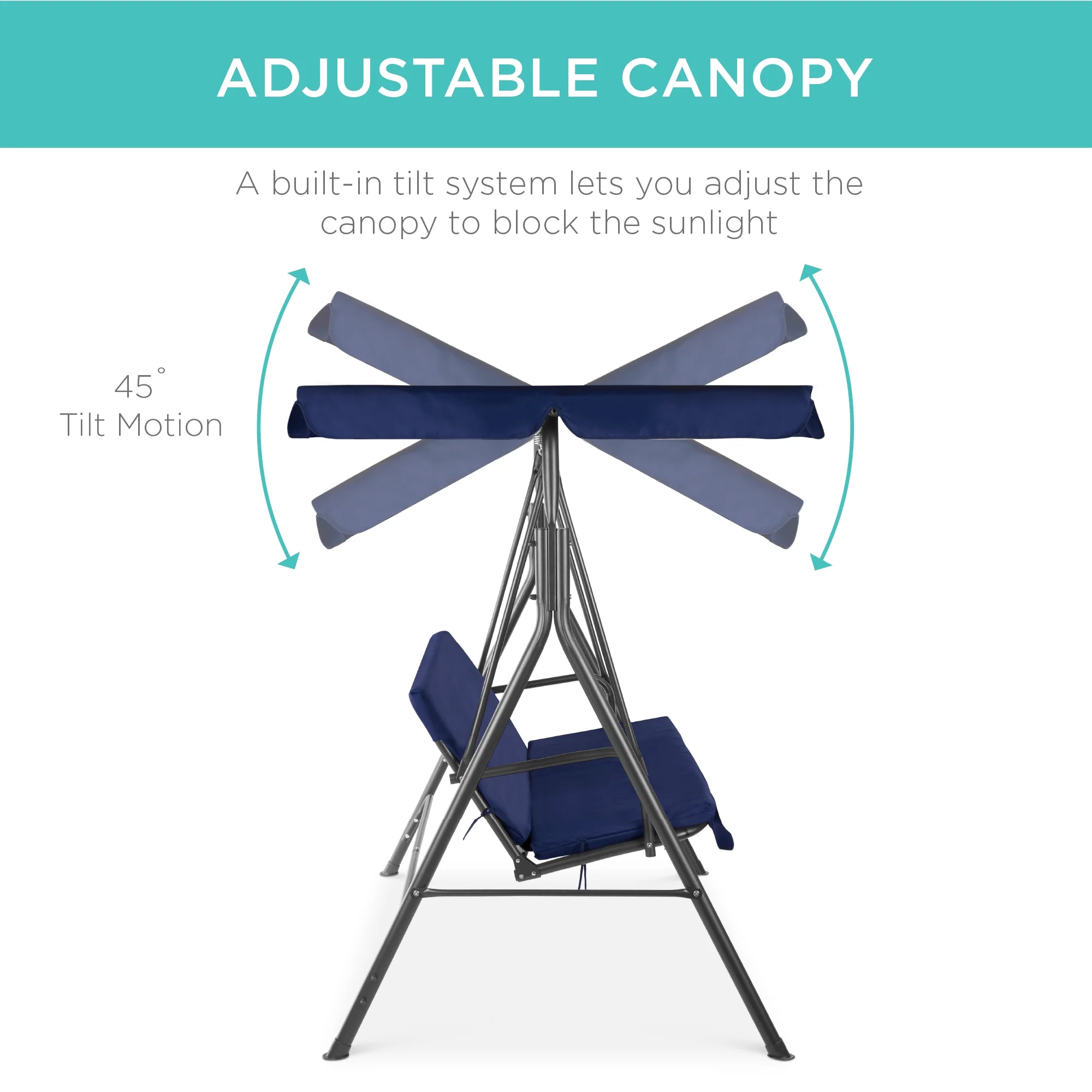 Best Choice Products 2-Person Outdoor Large Convertible Canopy Swing Glider Lounge Chair w/ Removable Cushions - Blue