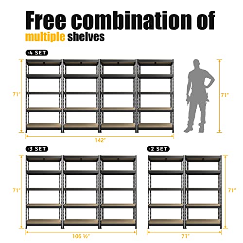 PrimeZone 2 Pack Storage Shelves 48" x 24" x 72" - 5 Tier Heavy Duty Adjustable Garage Storage Shelving, Metal Storage Utility Rack Shelf Unit for Warehouse Pantry Closet Kitchen, Black