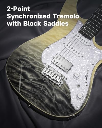 Donner 39 Inch Electric Guitar, DST-550 Color Gradient Poplar Body, Laurel Fretboard & Maple Veneer, 7 Tone Options, Tremolo Bridge, for Intermediate & Pro Players, Bonus Bag – Amethyst white burst