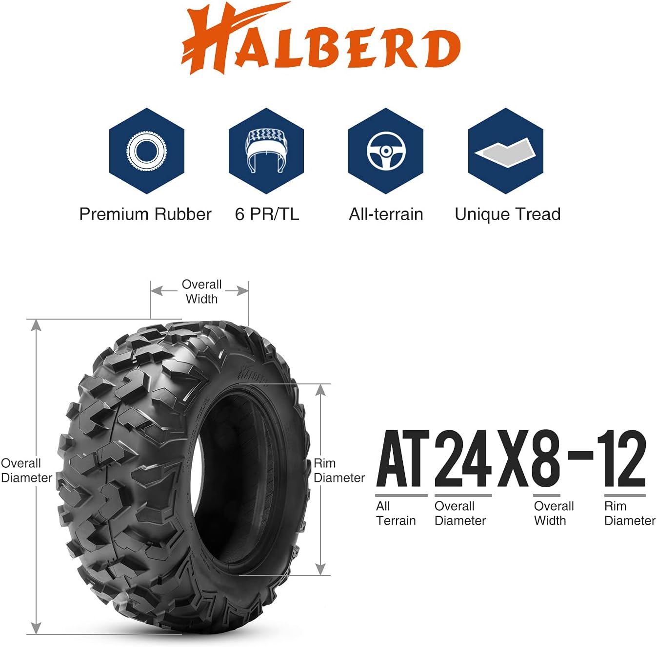 HALBERD ATV Tires, 26x9-12 & 26x11-12 6PR ATV Tires, 17mm All Terrain ATV UTV Off-Road Tires Compatible with Polaris ACE 500 Sportsman 330 450 Arctic Cat Alterra 400 Honda Pioneer 500 520(Set of 4)