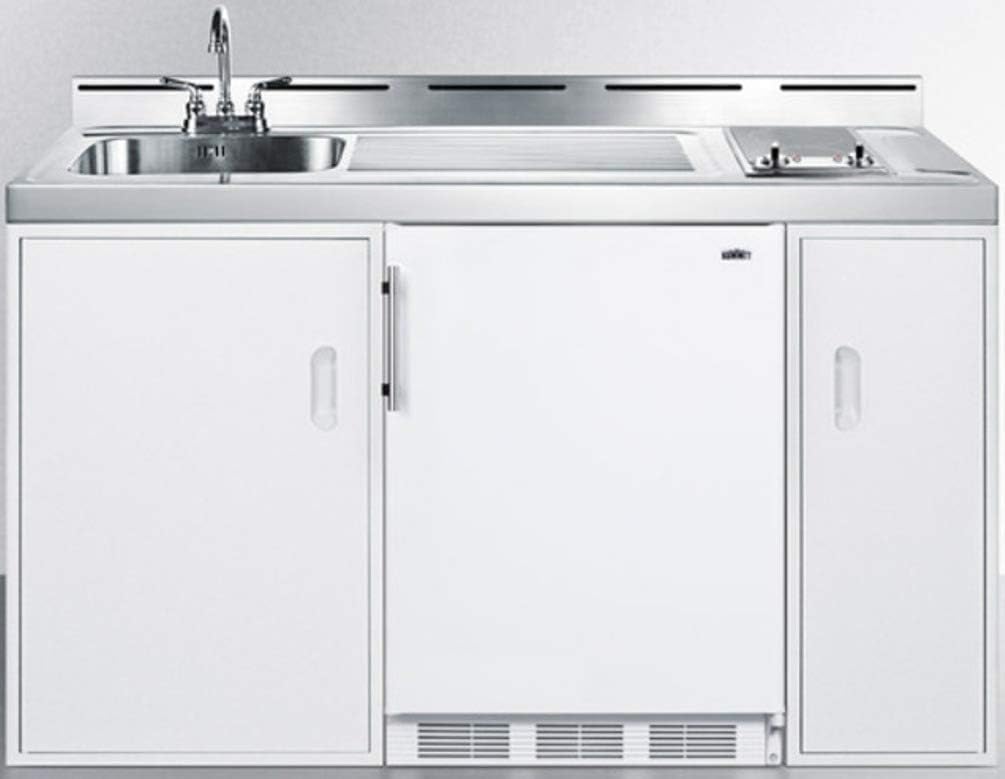 Summit Appliance C60ELGLASS 60" Wide All-In-One Kitchenette; 5.1 cu.ft; Complete One-piece Kitchenette; Refrigerator-freezer Included; 2-Burner Ssmooth-top Cooktop; 115V