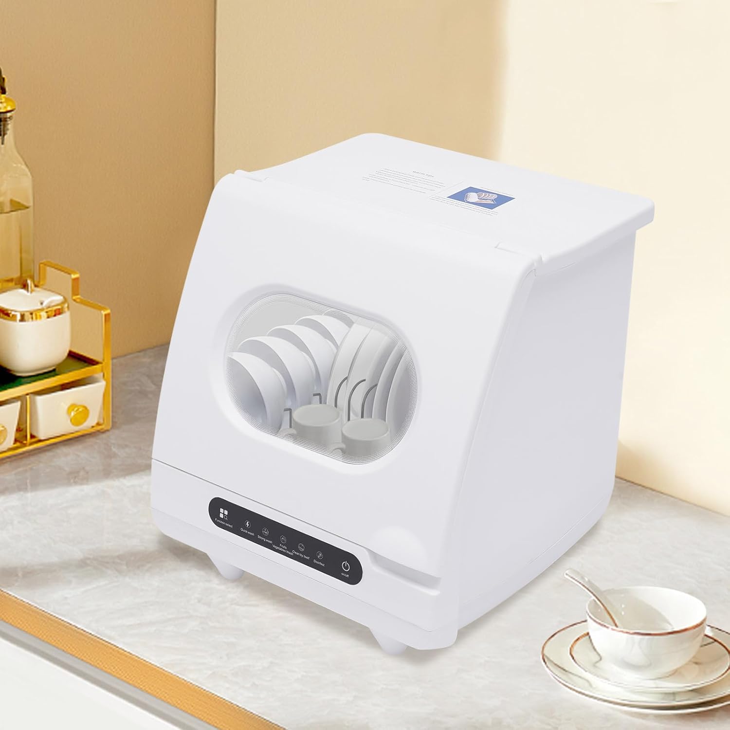 Countertop Dishwasher 1200W Portable Countertop Dishwasher 5 Washing Programs 360° Spray Automatic Dishwasher Portable Dishwasher with 5-Liter Water Tank Automatic Drainage Dishwasher