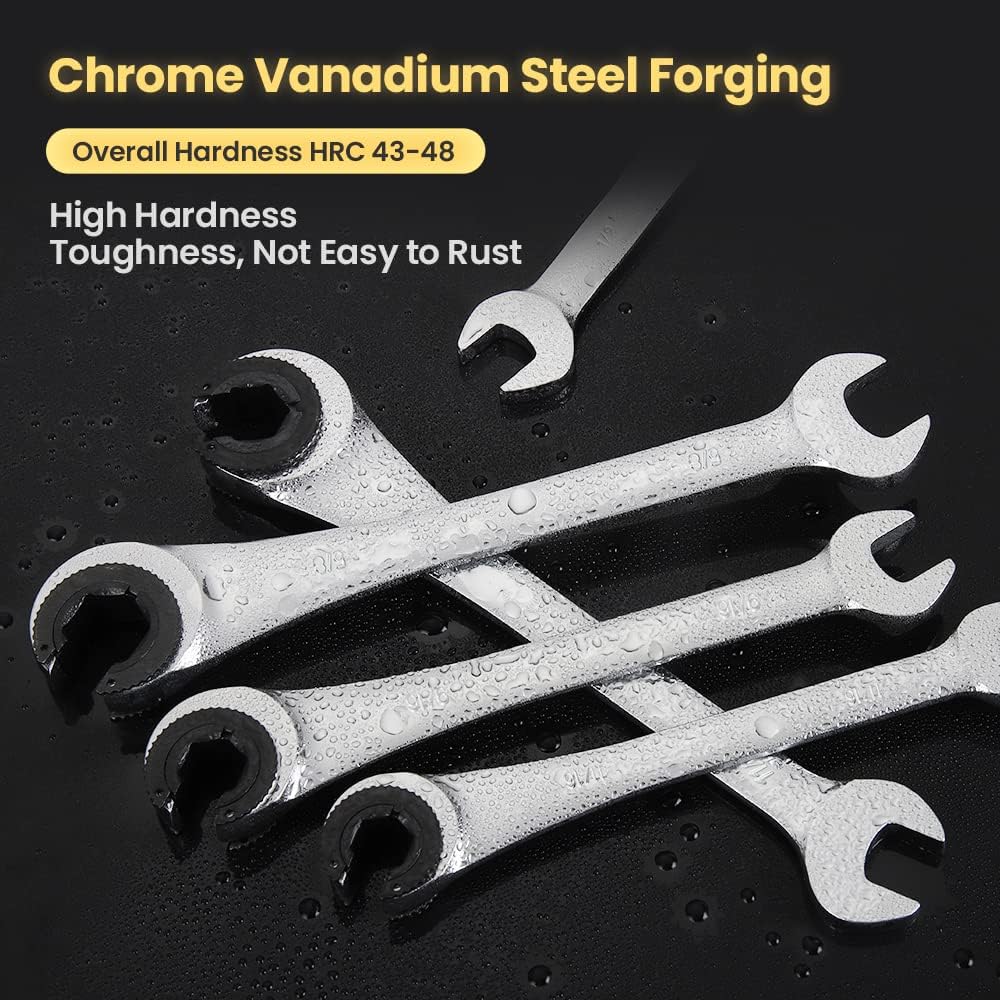 Anbull Combination Ratcheting Wrench Set SAE with Open End, Tubing Ratchet Wrench Chrome Vanadium Steel 3/8'' 7/16'' 1/2'' 9/16'' 5/8'' 11/16'' 6PCS