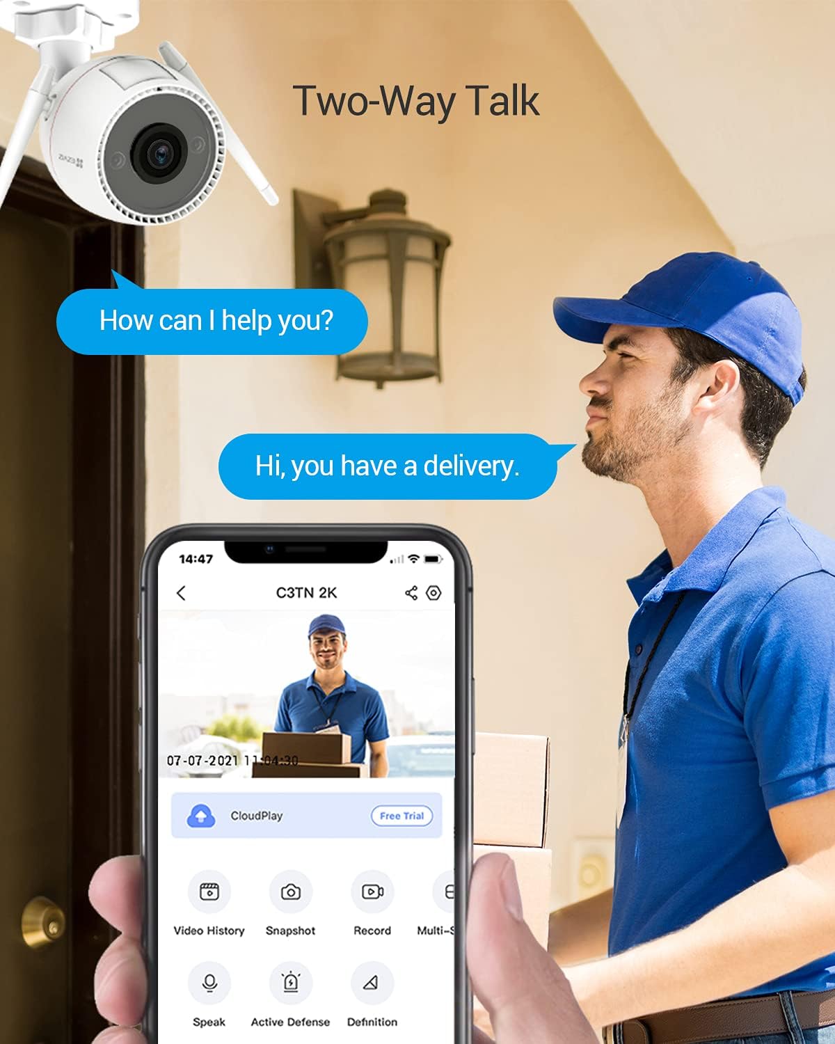 EZVIZ Security Camera Outdoor, 2K WiFi Camera with Motion Alert, Color Night Vision and IP67 Waterproof, AI-Powered Person Detection, Two-Way Audio, Compatible with Alexa Google Home | C3TN