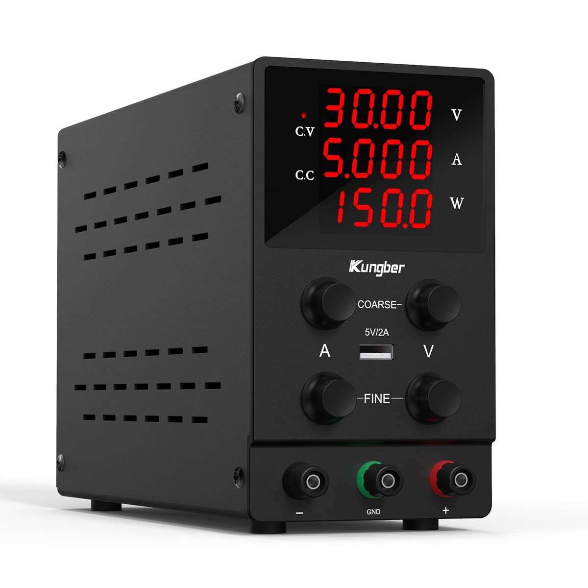 Kungber DC Power Supply Variable, 30V 10A Adjustable Switching Regulated DC Bench Linear Power Supply with 4-Digits LED Power Display 5V/2A USB Output, Coarse and Fine Adjustments with Alligator Leads Pack of 2