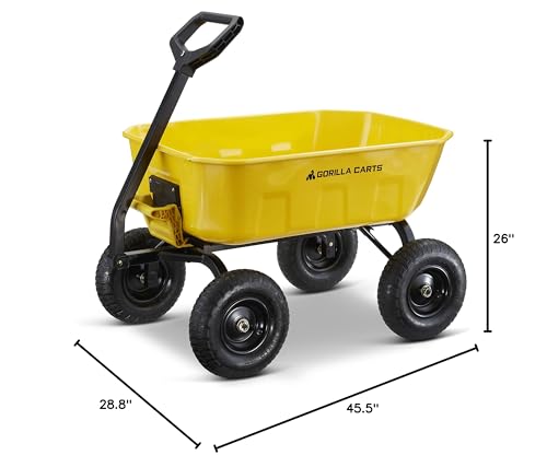 Gorilla Carts Heavy Duty Steel Yard Dump Cart Garden Wagon with 13 Inch Tires, Yellow