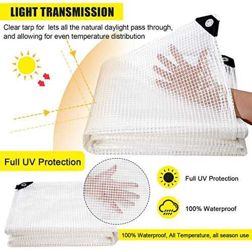 Clear Greenhouse Heavy Duty Tarp 14 Mil Clear Waterproof Cover,UV Resistant Poly Tarp with Grommets Superior Strength,for Gardening - Shop Hardware Tools Online Store