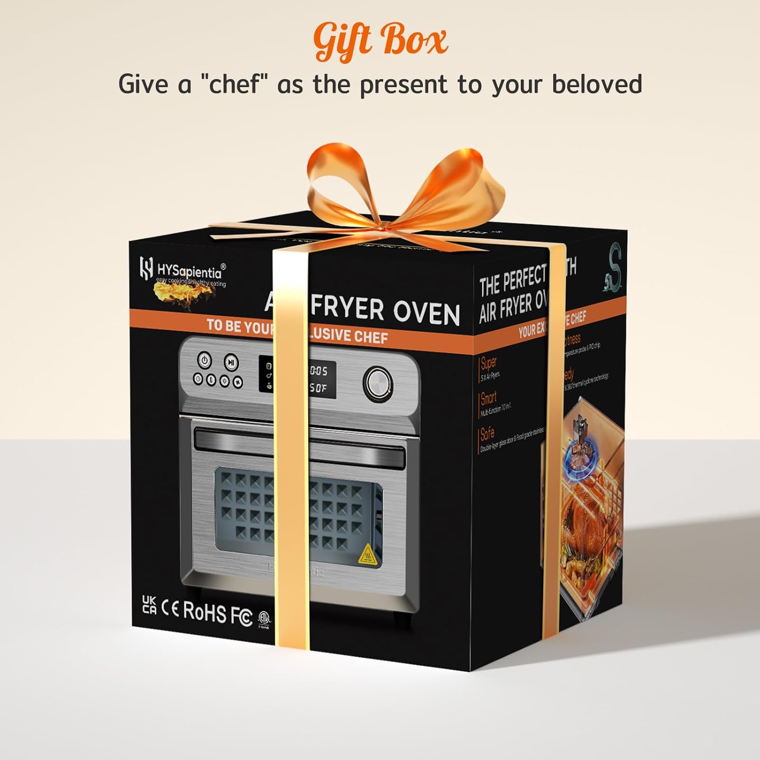 HYSapientia Air Fryer Oven Combo, 26Quart 10-in-1 Large Toaster Oven Combo with LED Display Knob Control, Stainless Steel 1800W with Full Accessory Set