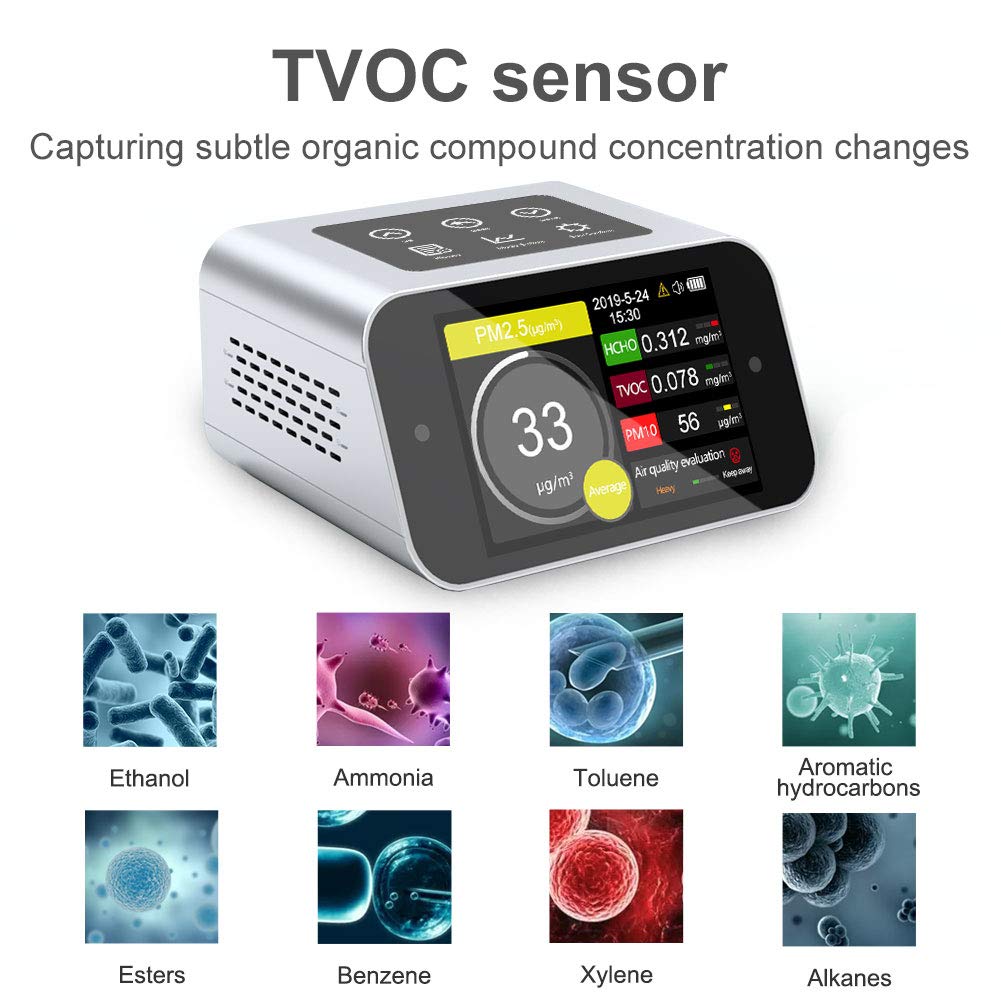 A16 Air Quality Monitor Indoor AQI PM2.5 PM10 Dust Meter PM1 Particle Counter TVOC VOC Detector HCHO Formaldehyde Pollution Tester Home Test kit