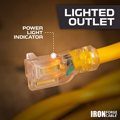 Lighted Outdoor Extension Cords - 12/3 SJTW Heavy Duty Yellow Extension Cords - 5 Lengths to Choose from!