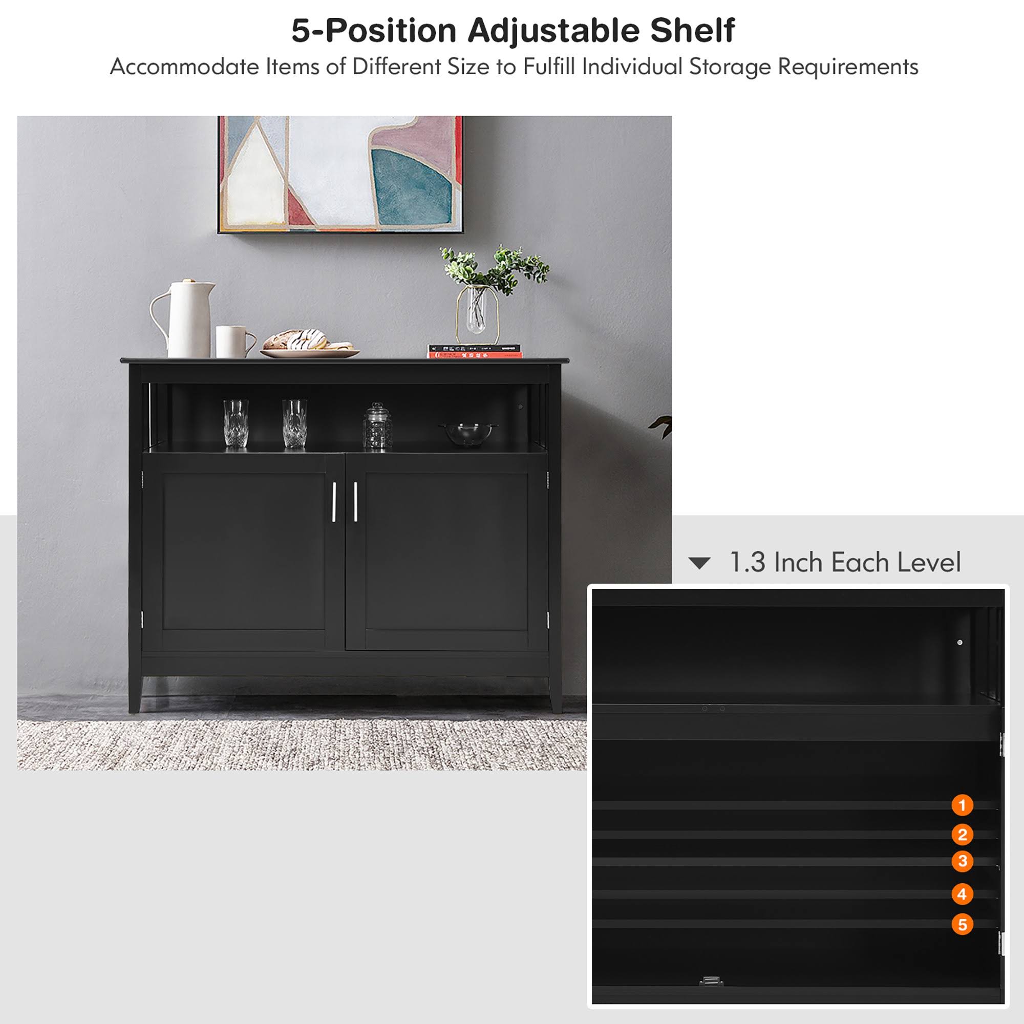 Costway Kitchen Sideboard Buffet Server Cupboard Storage Cabinet w/2 Doors Black