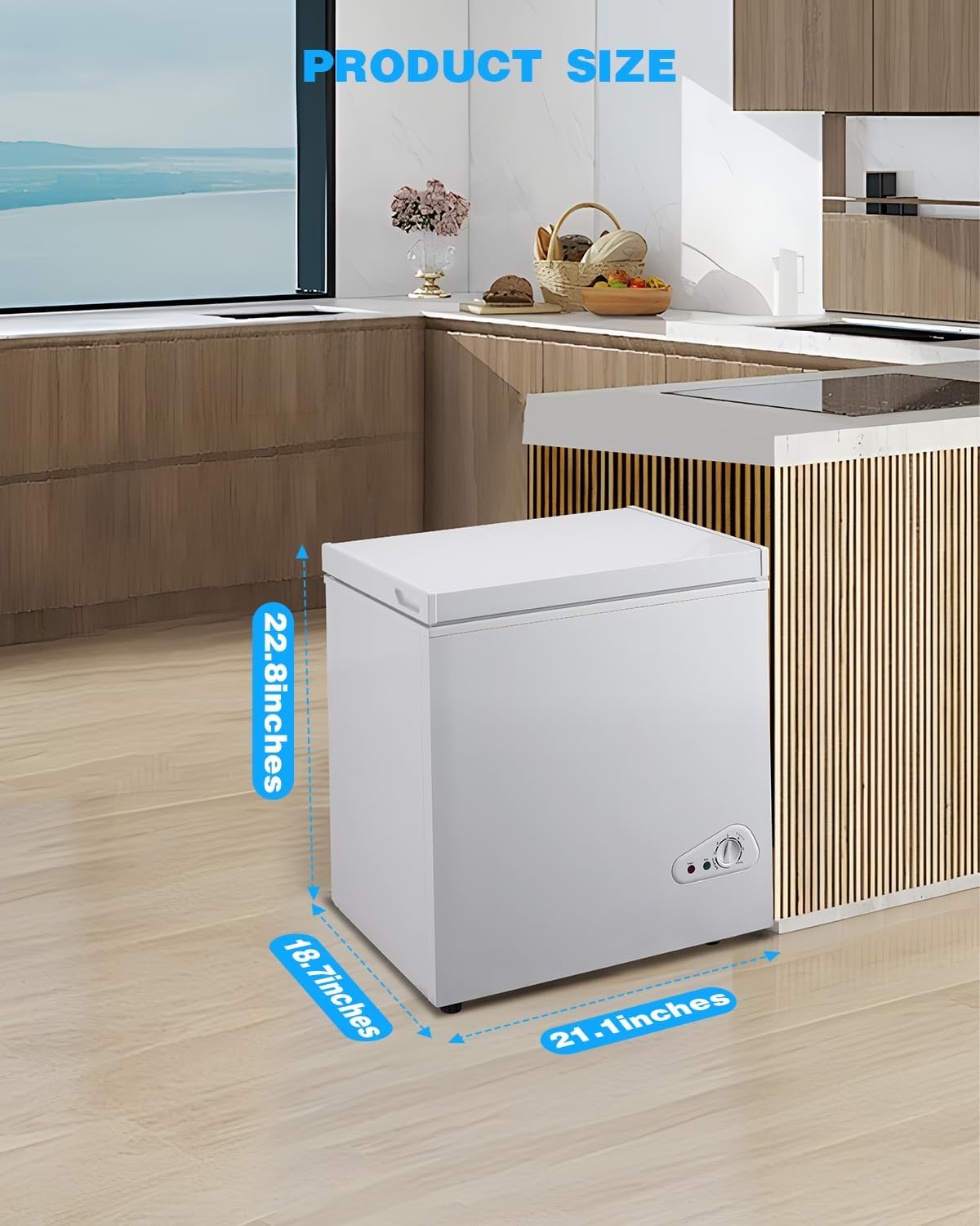 3.5 Cu.Ft Deep Compact Freezer, Chest Freezer with a Removable Basket 7 Gears Adjustable Temperature Control(-18°F to -46°F) for Garage, Office, Basement, House, Kitchen, Shop, RVs-White