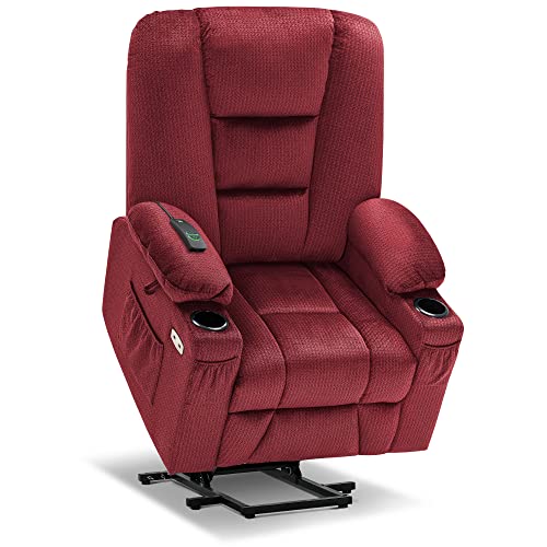 MCombo Small Power Lift Recliner Chair with Massage and Heat for Petite People, Cup Holders, USB Ports, Side Pockets, Fabric 7569 (Small-Regular, Brown)