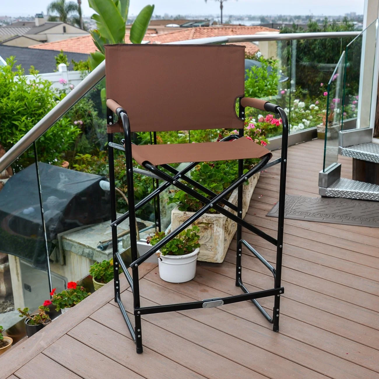 Steel Folding Tall Director's Chair (Brown)