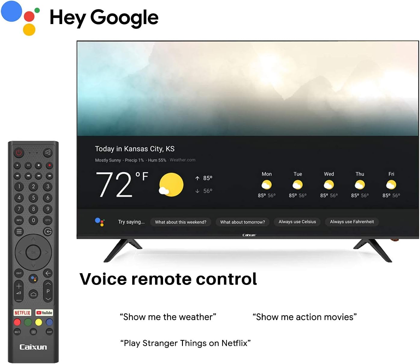 Caixun EC50S1A, 50 inch 4K UHD HDR LED Smart Android TV with Google Assistant (Voice Control), Screen Share, HDMI, USB, Wi-Fi, Bluetooth(2021 Model)